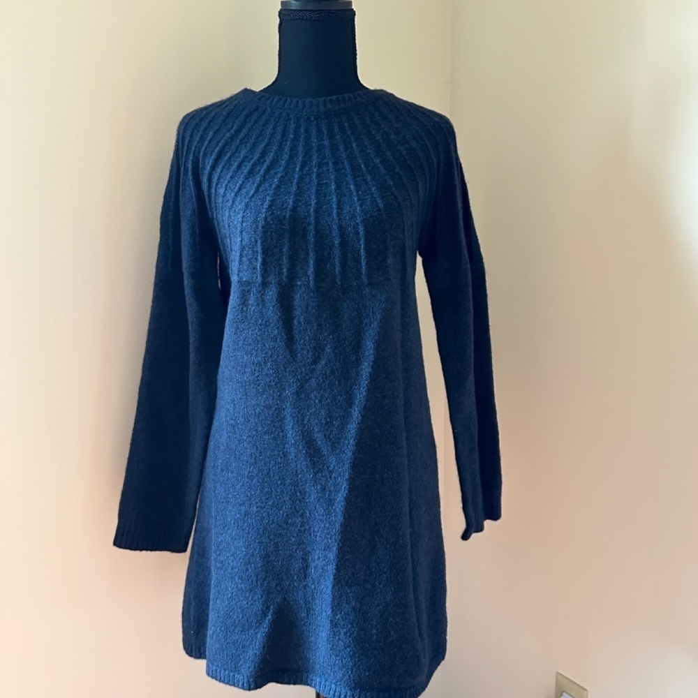 **BLUE RAIN* Blue x Red Long Sleeve x Plaid Tie-Back Sweater Dress Size Small